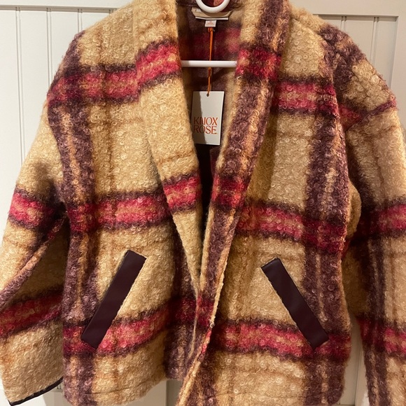 Knox Rose Jackets & Blazers - Knox Rose Women's Teddy Jacket - Pink and Tan Plaid Medium NWT